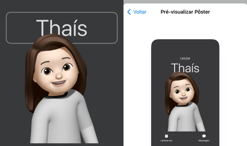 Dá para personalizar os pôsteres de contato com Memojis no iOS 17 (Imagem: Captura de tela/Thiago Furquim/Canaltech)