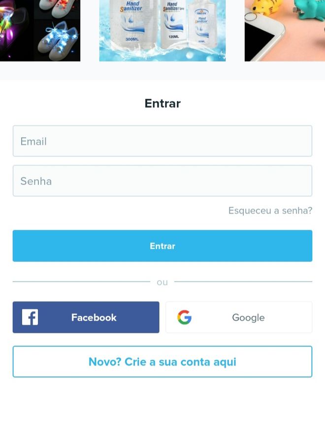 Página de login do Wish no aplicativo mobile (Reprodução/ Felipe Freitas)