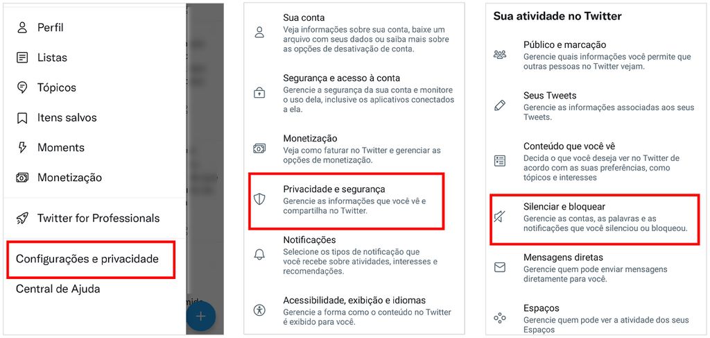 Abra as configurações para silenciar termos no Twitter (Captura de tela: André Magalhães)
