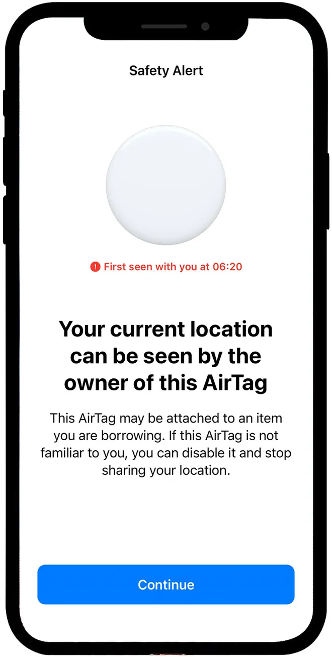 iOS mostra alertas caso AirTags desconhecidas sejam percebidas (Imagem: Divulgação/Apple)