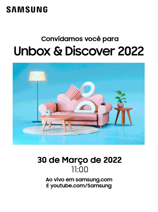 Gif animado com o convite para o evento Unbox & Discover (Imagem: Divulgação/Samsung)