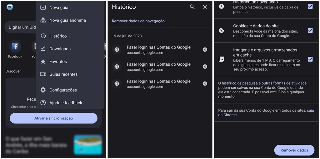 Apague os dados de cache do Chrome no Android (Imagem: Captura de tela/Thiago Furquim/Canaltech)