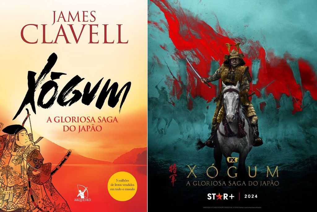 A série Xógum: A Gloriosa Saga do Japão é baseada no livro de mesmo nome, best-seller lançado em 1975 por James Clavell (Imagem: Divulgação/FX Networks e Editora Arqueiro)