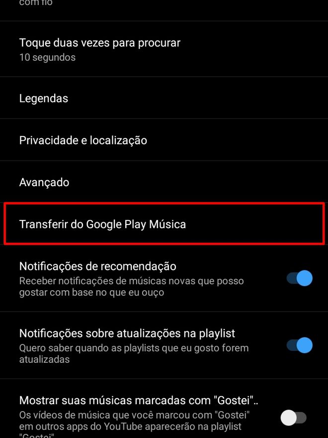 Então basta tocar em "Transferir do Google Play Música"- (Captura: Canaltech/Felipe Freitas)