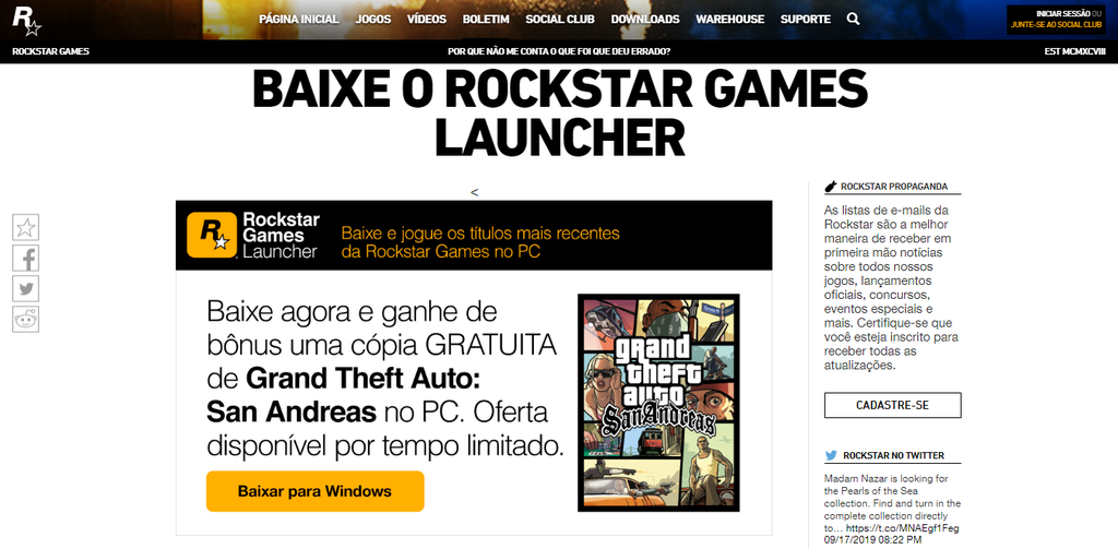 Banner no site oficial da Rockstar, anunciando a promoção que dá 