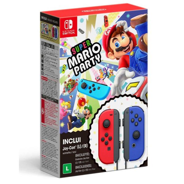 Controle Nintendo Switch Joy-Con vermelho e azul + Jogo Digital Super Mario Party | CUPOM