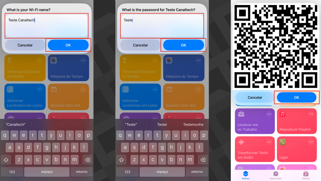 Passos para configurar o atalho QR Your Wi-Fi no iPhone