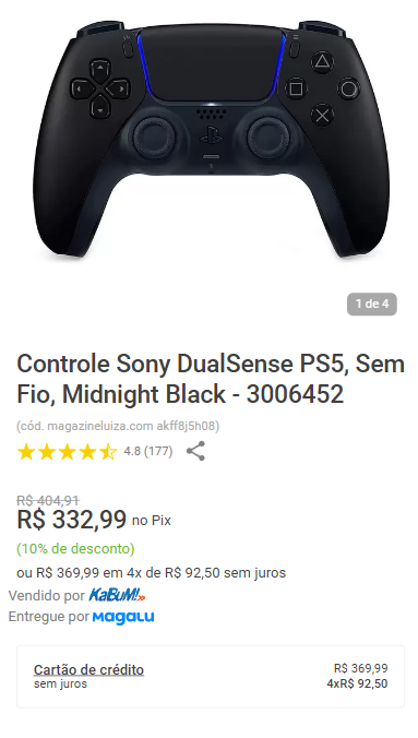 Controle Sony DualSense PS5, Sem Fio, Branco