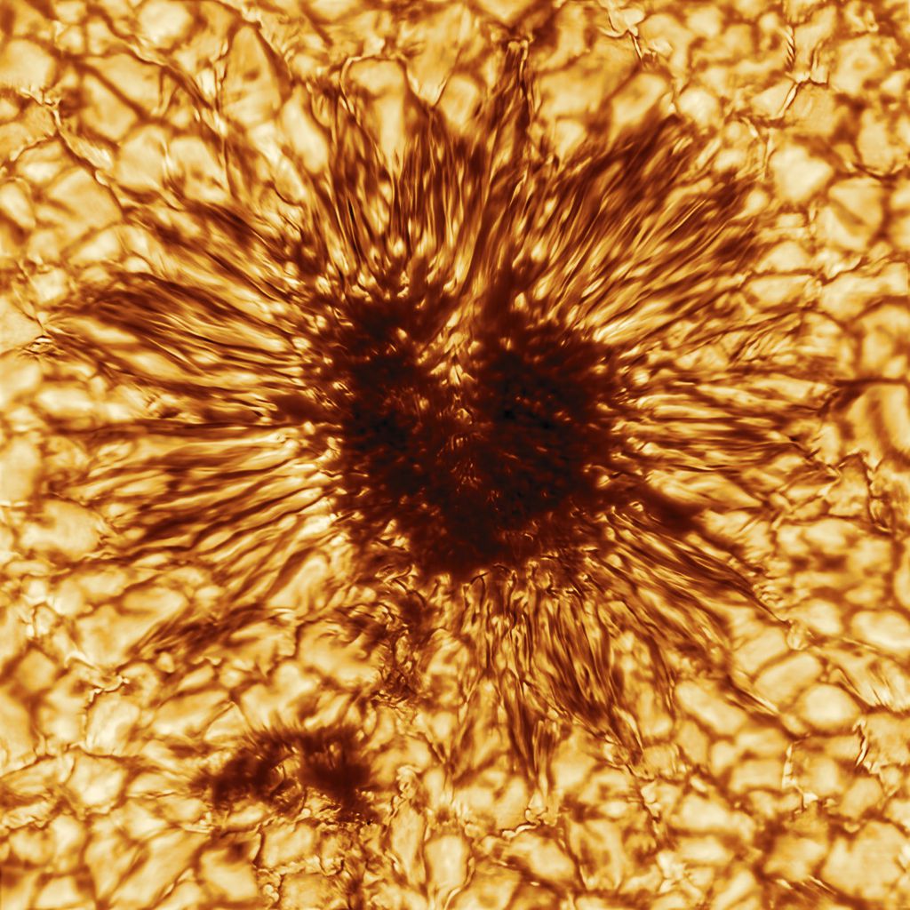 Uma mancha solar vista de perto (Imagem: Reprodução/NSO/AURA/NSF)