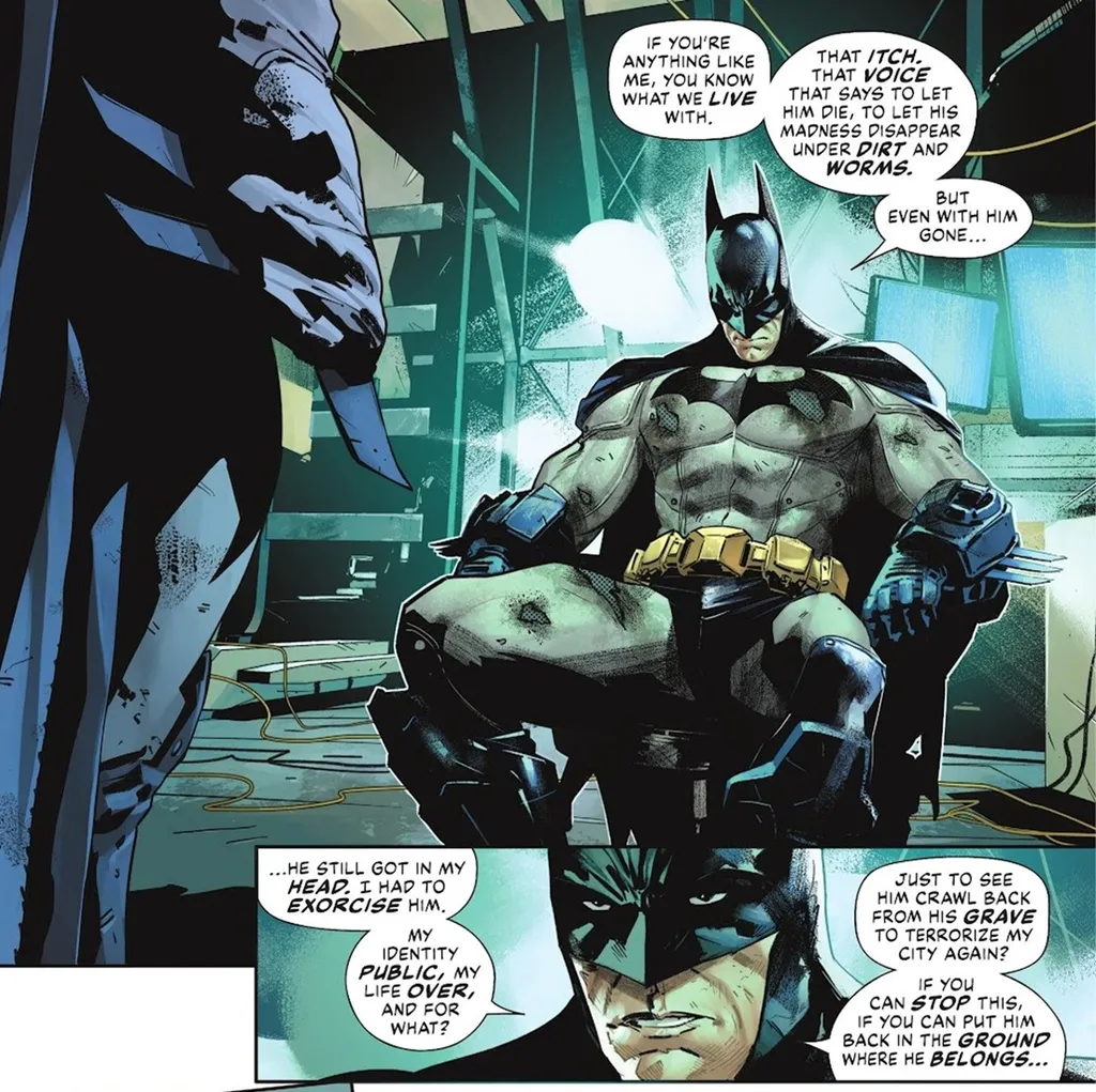 Batman Arkham fala com o Batman da Terra principal da DC Comics (Imagem: Reprodução/DC Comics)