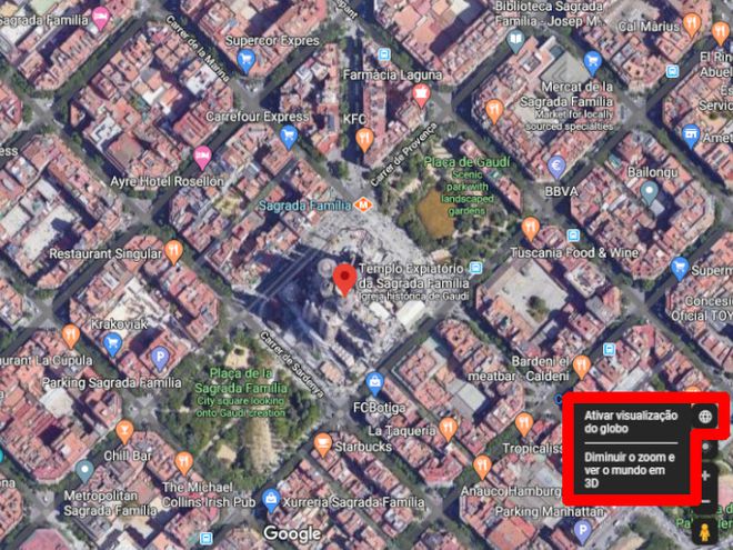 Clique no ícone "Globo" para ativer a visualização tridimencional do mapa (Captura de tela: Matheus Bigogno)