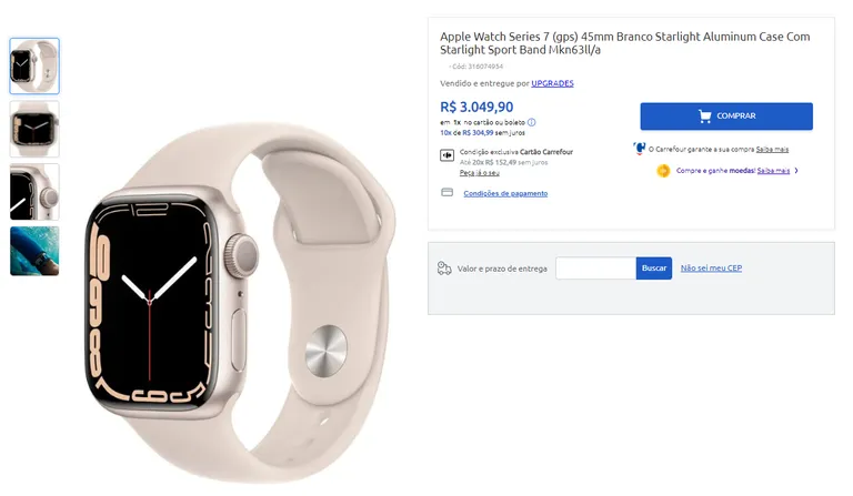 Apple Watch Series 7 (gps) 45mm Branco Starlight Aluminum Case Com ...