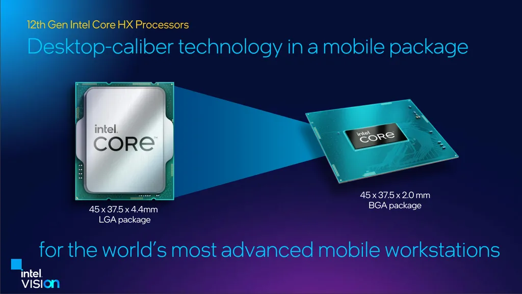 Os novos Intel Alder Lake-HX são os primeiros chips para notebook a oferecer até 16 núcleos, por utilizarem o mesmo die dos modelos para desktop (Imagem: Intel)