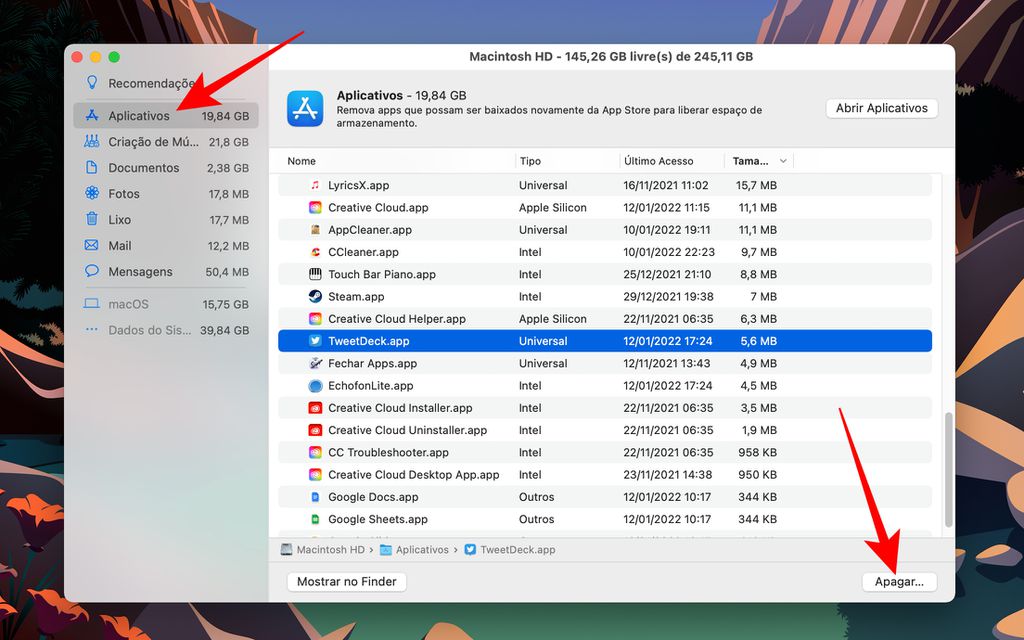 Desinstale programas, softwares e aplicativos pelo gerenciamento do disco rígido do seu Mac (Captura de tela: Lucas Wetten)