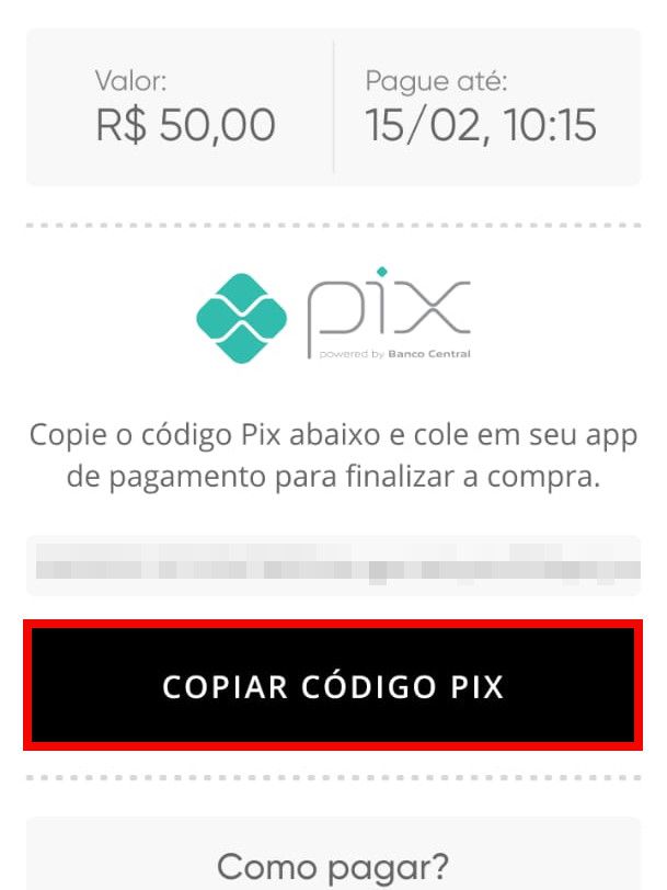 Copie o código Pix gerado e pague-o no app do seu banco ou instituição financeira (Captura de tela: Matheus Bigogno)