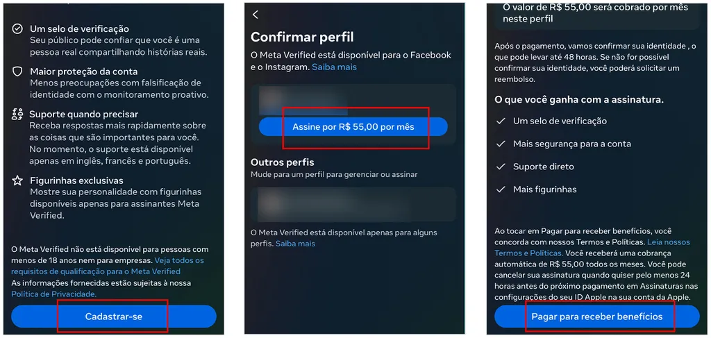 Assine o Meta Verified para receber o selo de verificação no Facebook (Imagem: Captura de tela/Amanda Abreu/Canaltech)