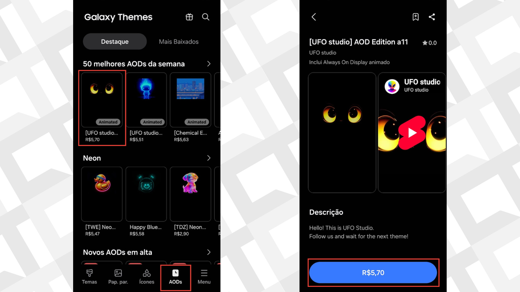 Passos para adicionar telas animadas no AOD