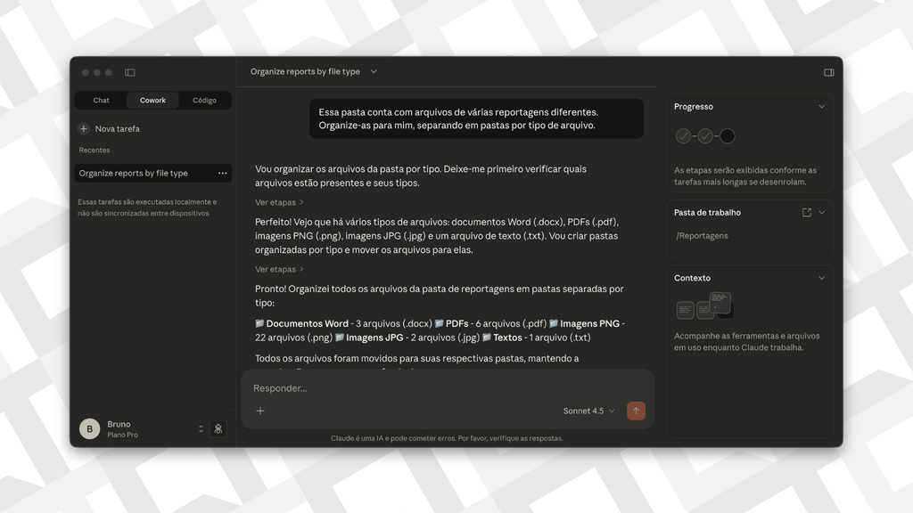 Cowork organizou arquivos do computador com um simples comando (Imagem: Captura de tela/Bruno De Blasi/Canaltech)