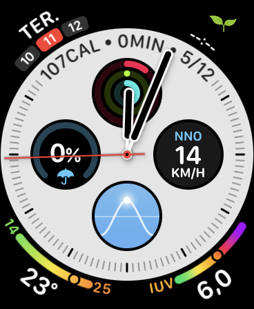 Mostrador do Modo Claro no Apple Watch. Captura de tela: Lucas Wetten (Canaltech)