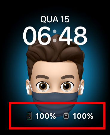 Complicação do app BatteryPhone, em um mostrador do Apple Watch. Captura de tela: Lucas Wetten (Canaltech)