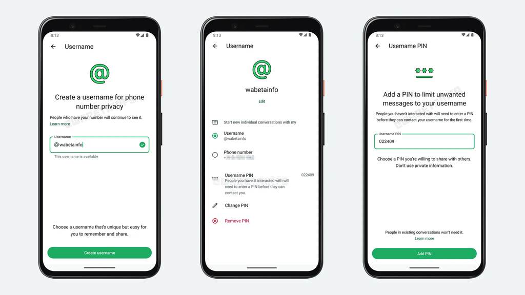 WhatsApp deve liberar PIN para dar mais segurança e privacidade aos contatos via nome de usuário (Imagem: Reprodução/WABetaInfo)