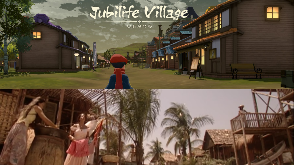 Cenário inicial de Kubanacan e Legends: Arceus é pequena vila em desenvolvimento (Imagem: Montagem/Canaltech/Nintendo/Globo)