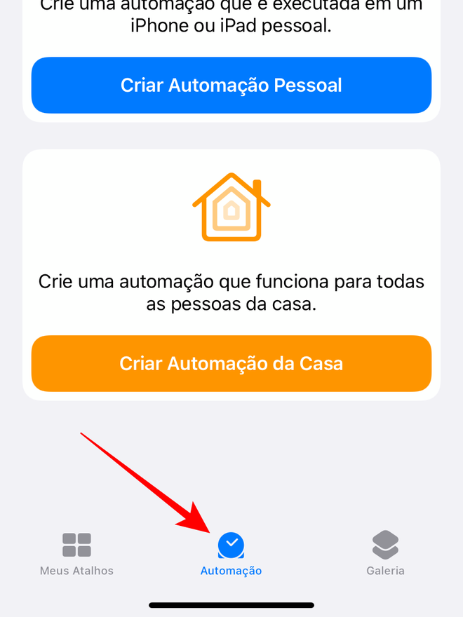 Entre na seção de "Automação" do app Atalhos - Captura de tela: Thiago Furquim (Canaltech)