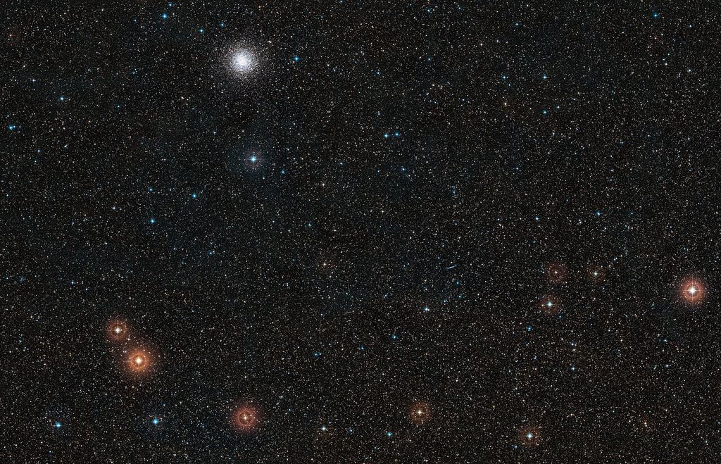 A região em torno da estrela anfitriã do GJ 1132 b (Imagem: Reprodução/ESA/Hubble, Digitized Sky Survey 2)