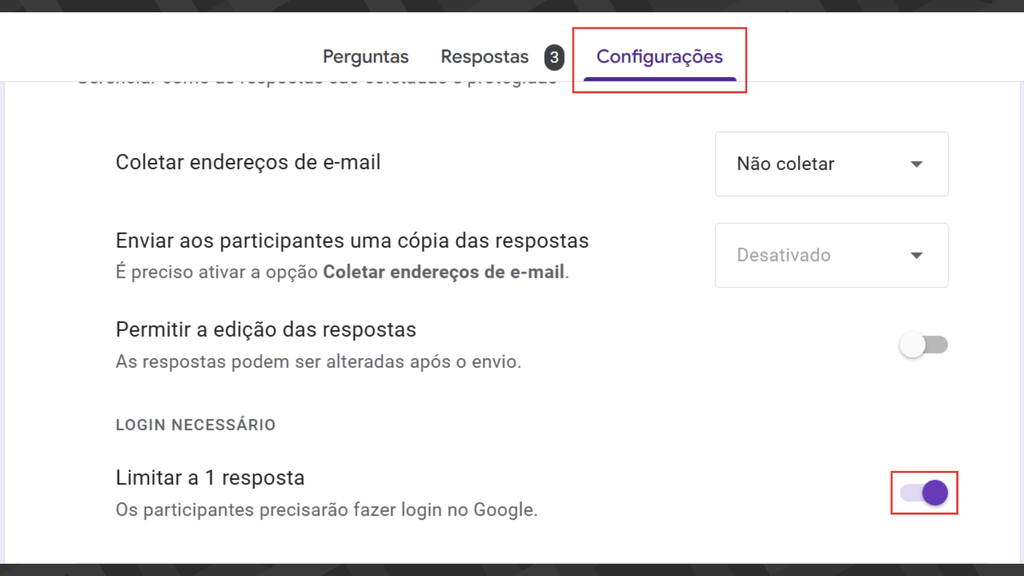Passos para limitar a quantidade de vezes que um usuário pode responder à pesquisa no Google Forms Passos para limitar a quantidade de vezes que um usuário pode responder à pesquisa no Google Forms
