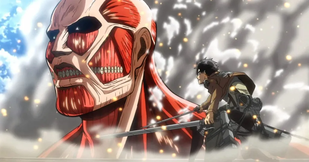 Anime e mangá de Attack on Titan mostra humanidade à mercê de titãs gigantes (Foto: Reprodução/Crunchyroll)