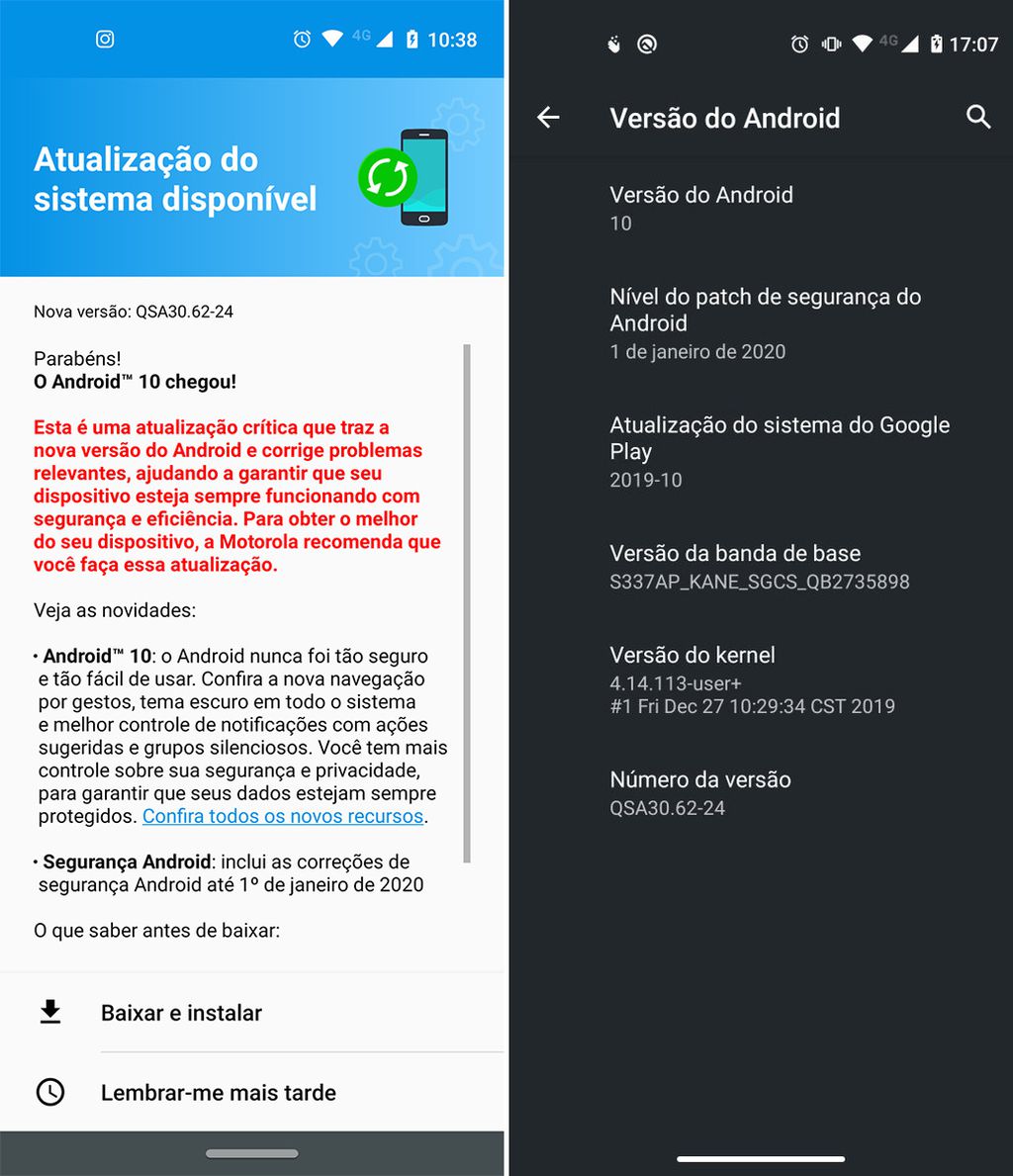 Atualização do Android 10 para Motorola One Vision (Imagem: Reprodução/Twitter)