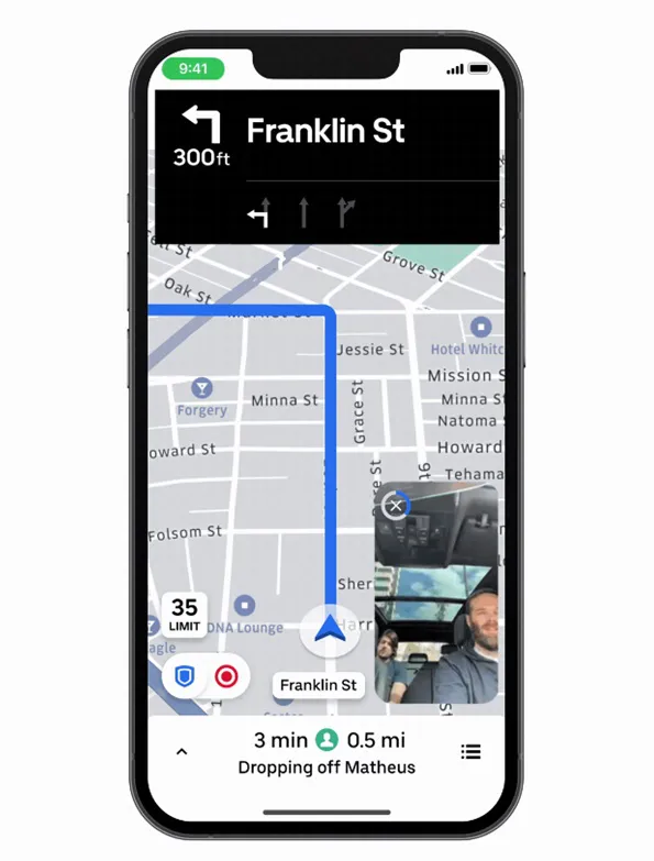 Será possível ver o registro feito pela câmera frontal do celular do motorista (Imagem: Divulgação/Uber)