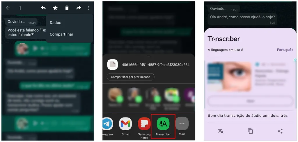 Aplicativo permite transcrever áudios recebidos no WhatsApp (Imagem: Captura de tela/André Magalhães/Canaltech)