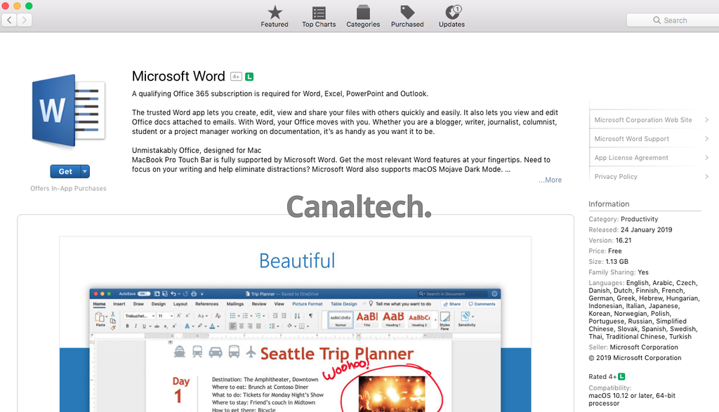 O editor de textos Word, em como os demais utilitários do Office, foram disponibilizados na App Store nesta quarta (24)