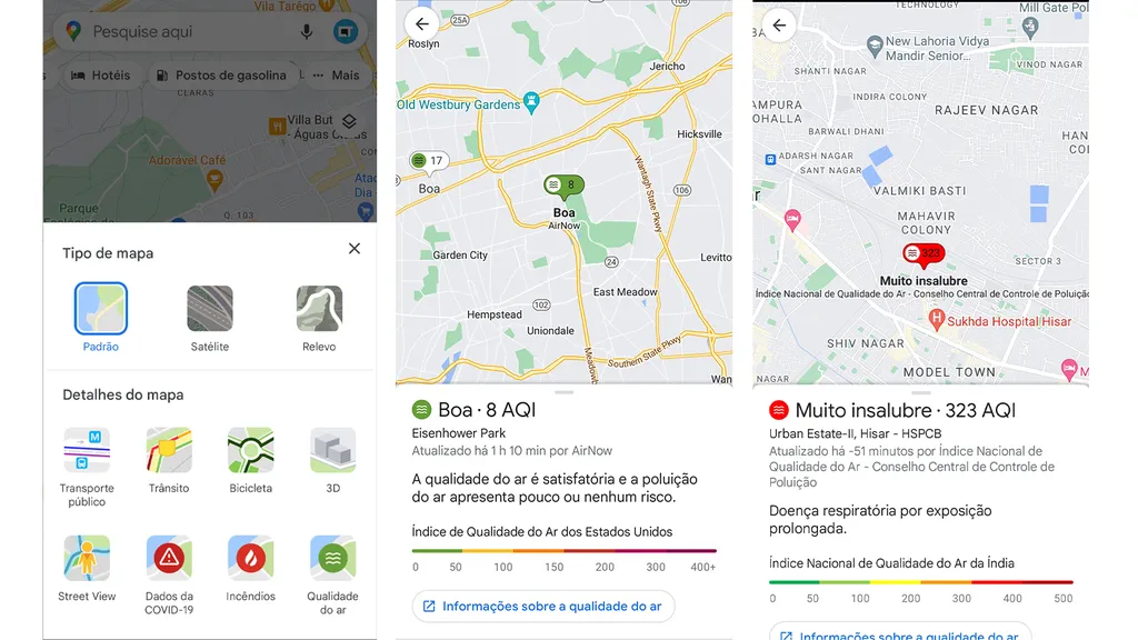 O recurso de mensuração da qualidade do ar chegou ao Google Maps (Imagem: Alveni Lisboa/Canaltech)