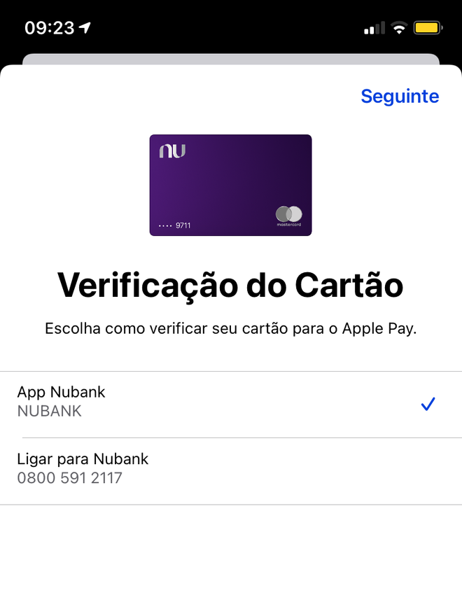 Escolha o "App Nubank" como meio de verificação do cartão - Captura de tela: Lucas Wetten (Canaltech)