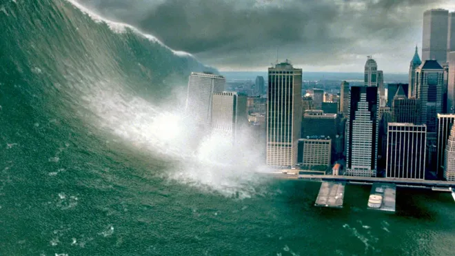 Tsunami após o impacto de um cometa no filme "Impacto Profundo" (Imagem: Reprodução/Paramount Pictures)