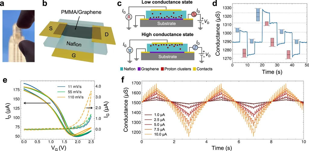 Esquema de funcionamento do chip neuromórfico de grafeno (Imagem: Reprodução/University of Texas)