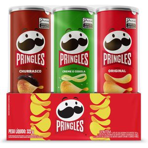 Pringles Pack Promo Salgadinho de Batata Frita 3 Sabores - Original, Creme e Cebola e Churrasco | EXCLUSIVO PRIME