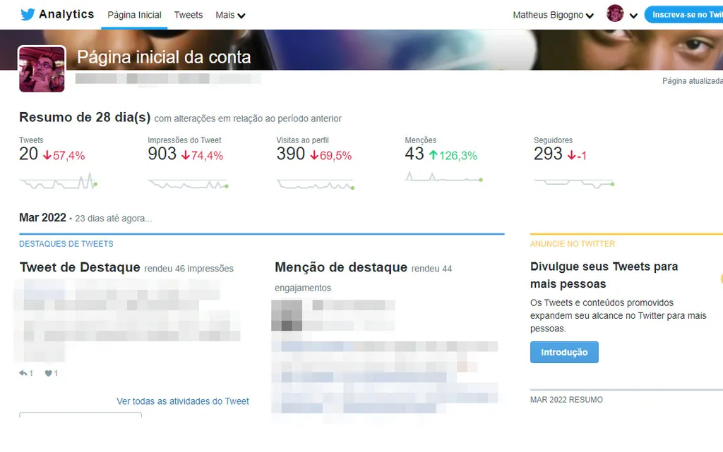 Use likes ou o Twitter Analytics para pressupor quem viu seu perfil (Captura de tela: Matheus Bigogno)