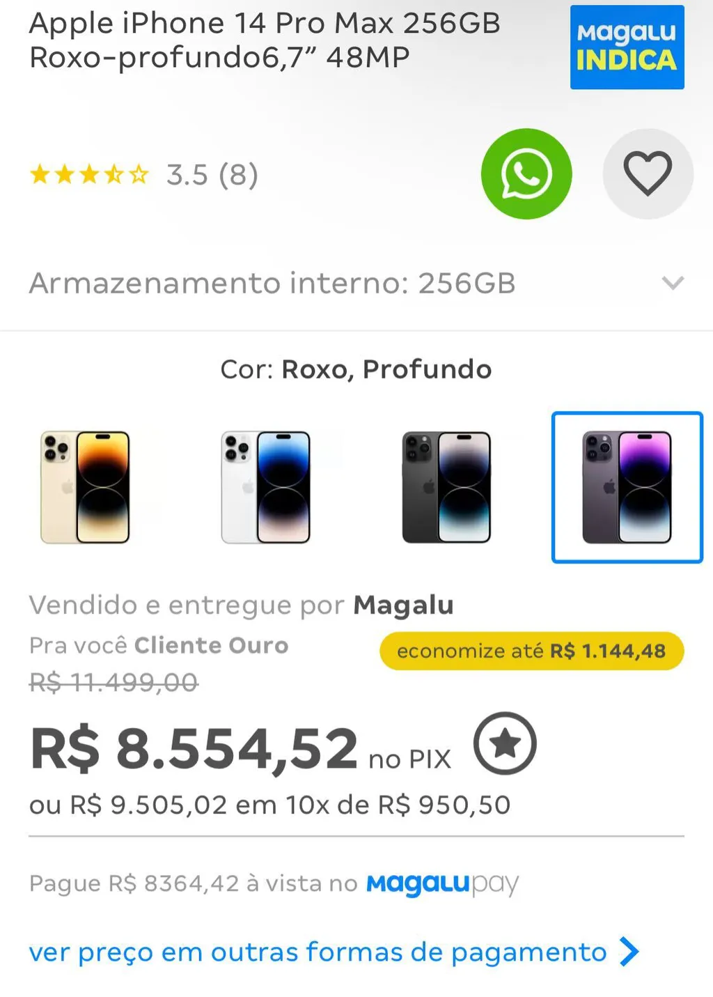 Celular IPHONE 14 256GB ROXO