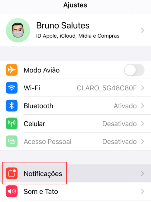 Acesse o menu "Notificações" do iPhone - Captura de tela: Bruno Salutes (Canaltech)