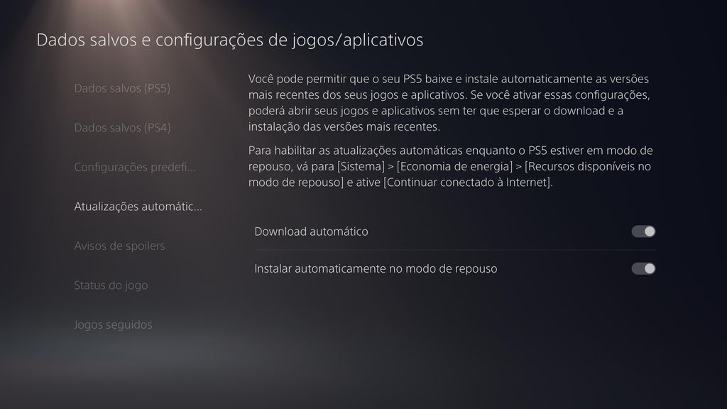 Uma das formas para economizar espaço no PS5 é desabilitar o download automático de atualizações (Captura de tela: Caio Carvalho/Canaltech)