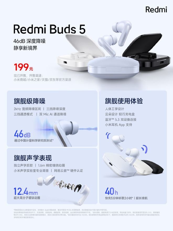 Redmi Buds 5 chegam como nova opção de fones com ANC (Imagem: Divulgação/Redmi)