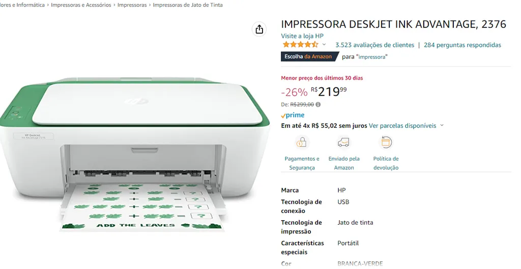 IMPRESSORA DESKJET INK ADVANTAGE, 2376 112481 - Canaltech Ofertas