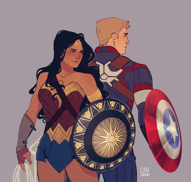 Fan-art reúne Mulher-Maravilha e Capitão América (Imagem: Lyn Draws)