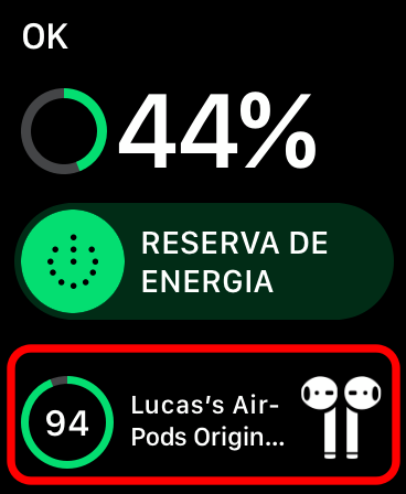 Status da bateria dos AirPods. Captura de tela: Lucas Wetten (Canaltech)