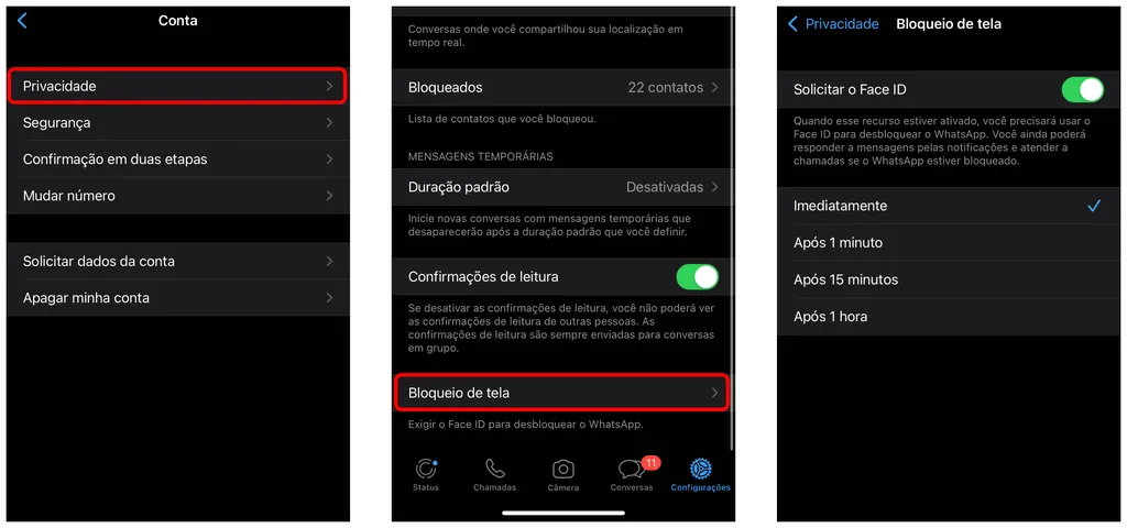 Adicione biometria de acesso ao WhatsApp do iPhone (Captura de tela: Thiago Furquim/Canaltech)