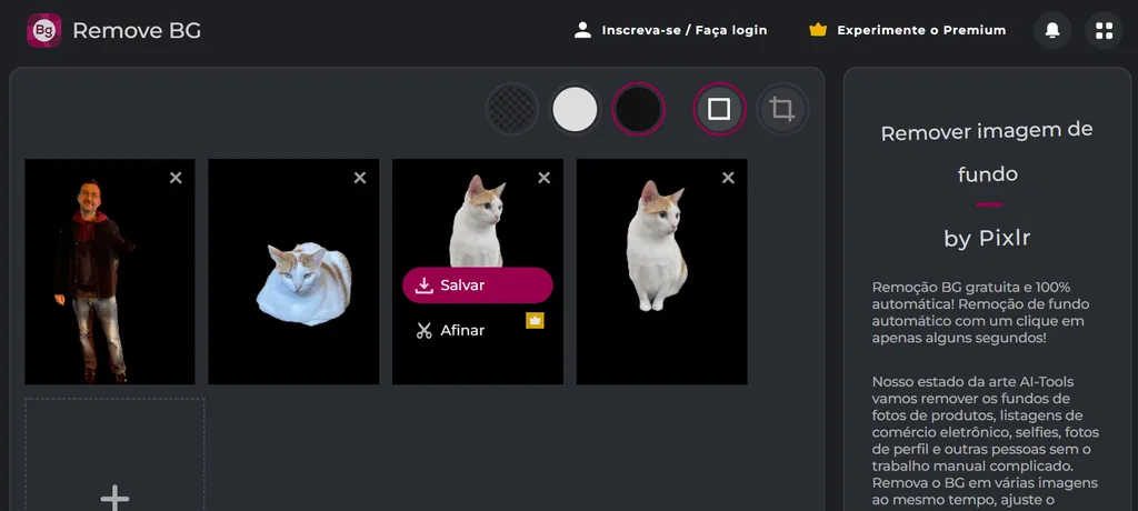 O Pixlr é uma ferramenta básica para remover o fundo de uma imagem pela web (Imagem: Captura de tela/Guilherme Haas/Canaltech)