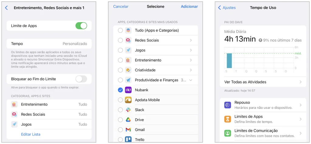 Use o app Ajustes do iOS para colocar senha nos apps e limitar o seu uso (Captura de tela: Felipe Freitas)
